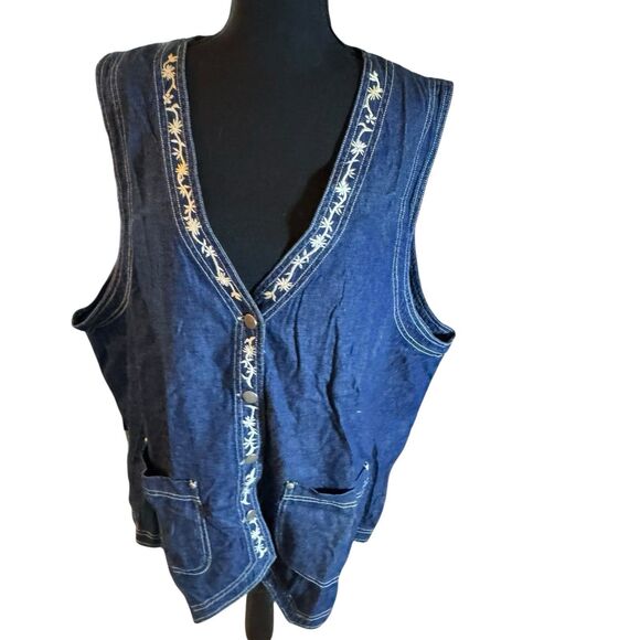 Vintage Carole Little Plus 22w Blue Sleeveless V Neck Embroidery Vest Floral - Picture 5 of 12
